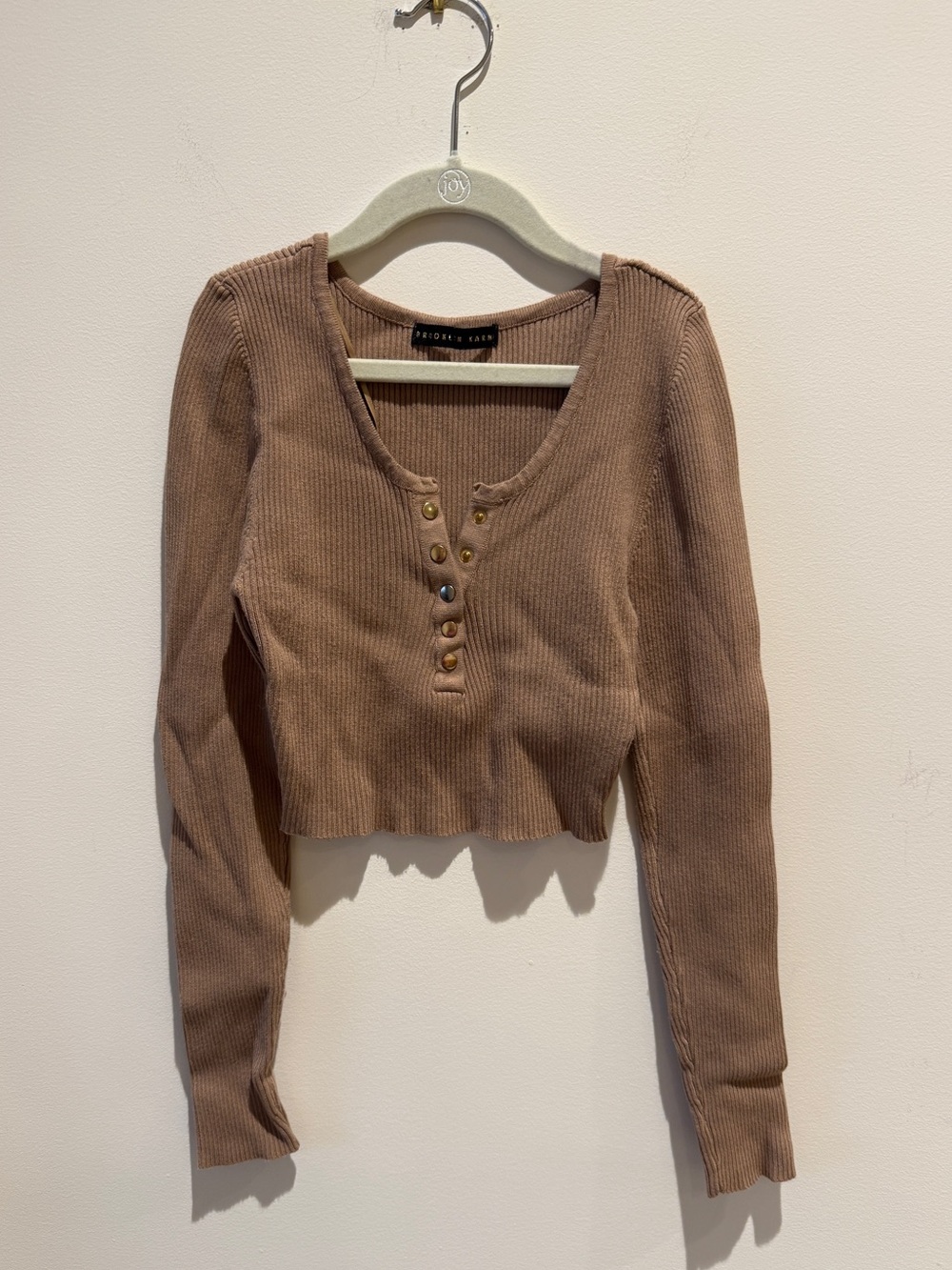Brooklyn Karma Long Sleeve Ribbed Button Up Cropped Top Size Medium